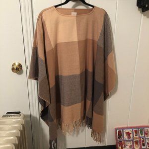 a new day Tan and Gray Plaid Poncho